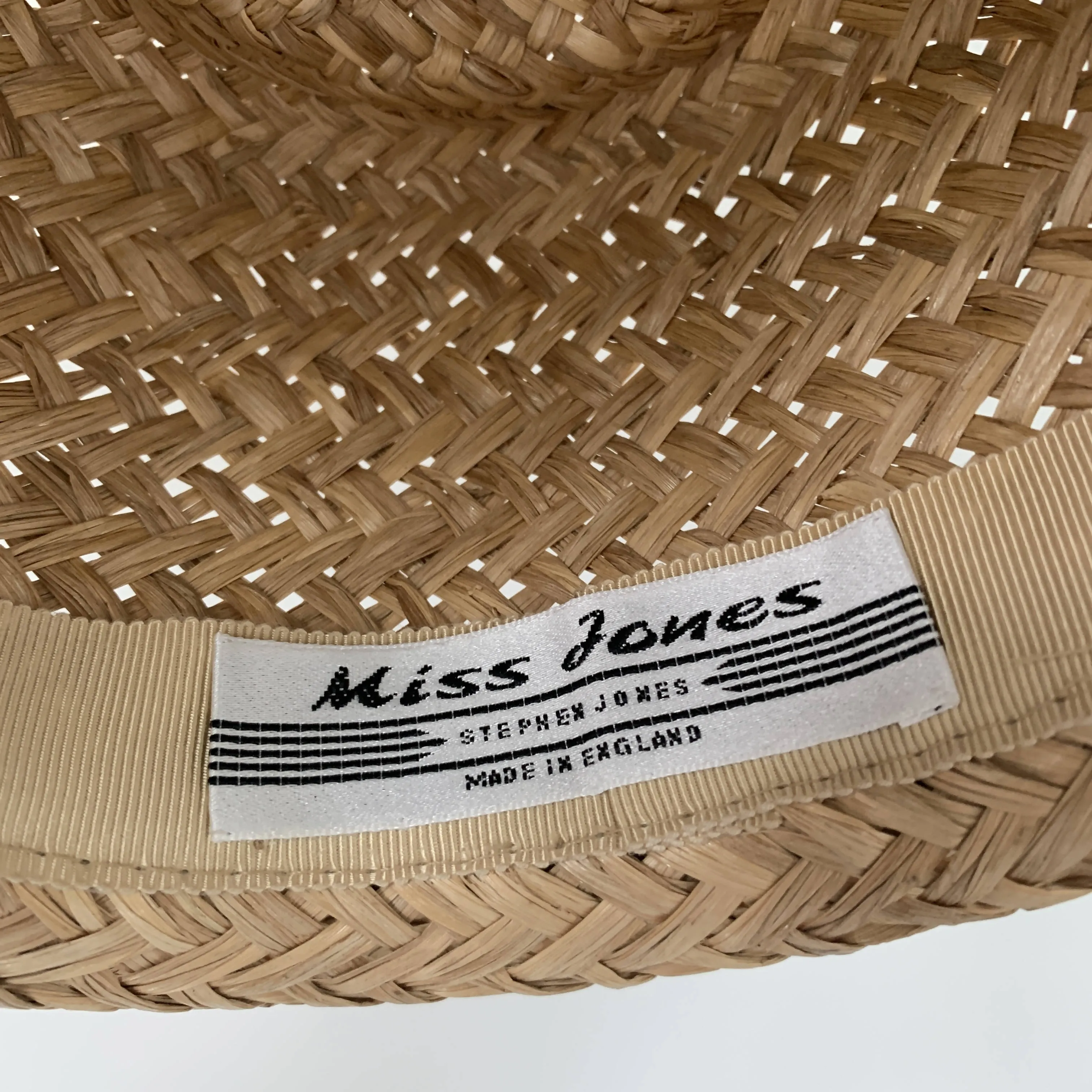 Vintage chic straw boater hat by Stephen Jones made in England