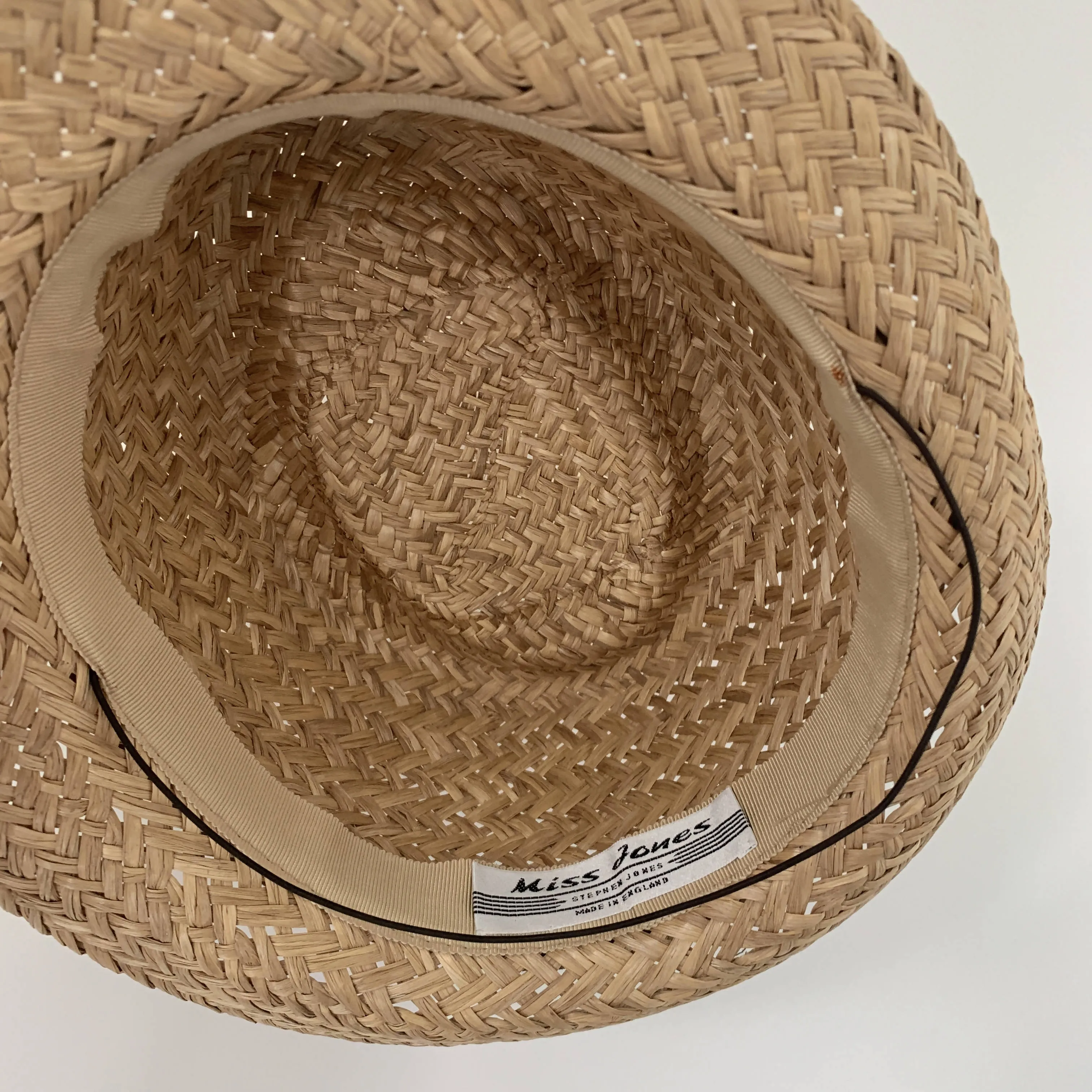 Vintage chic straw boater hat by Stephen Jones made in England