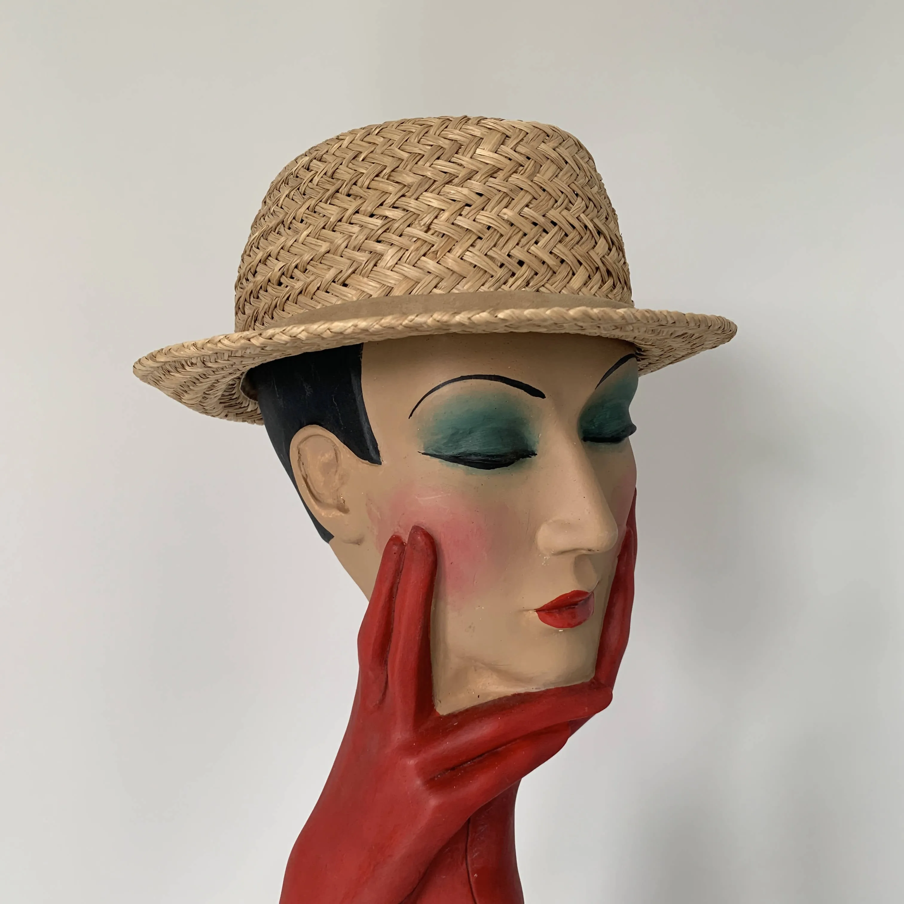Vintage chic straw boater hat by Stephen Jones made in England