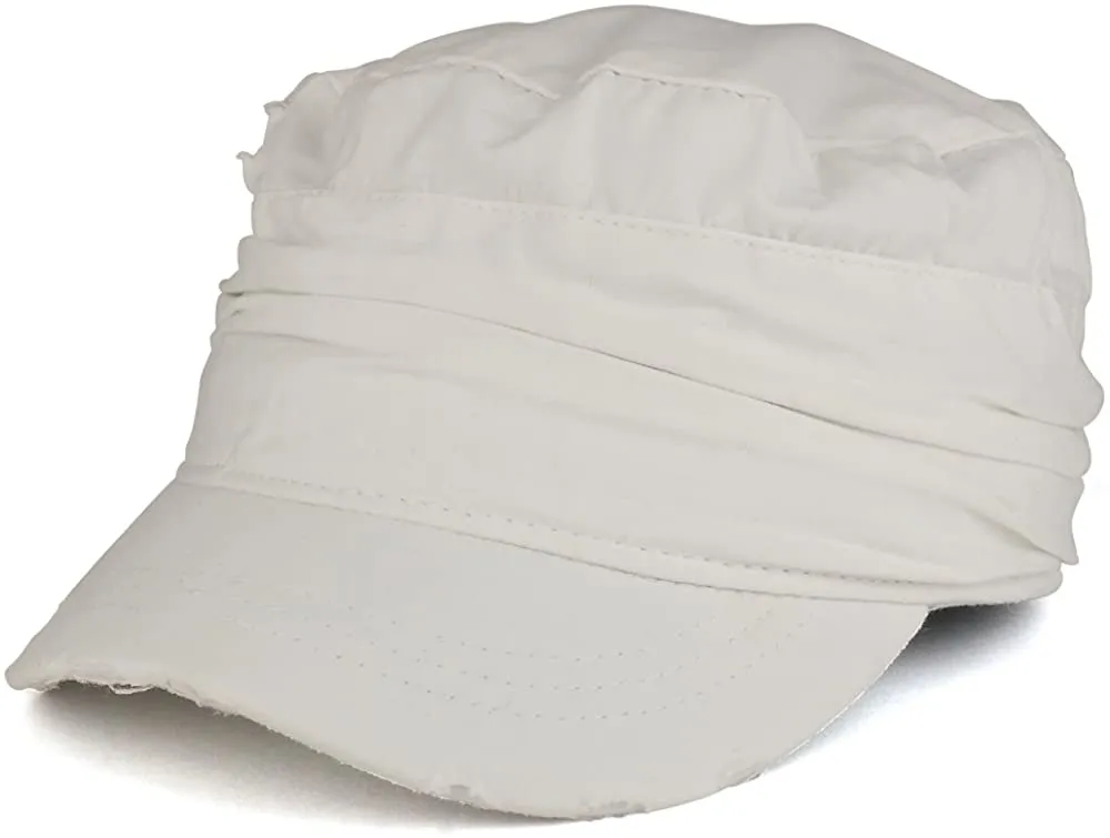 Vintage Frayed Wrinkled Elastic Band Cadet Style Army Cap