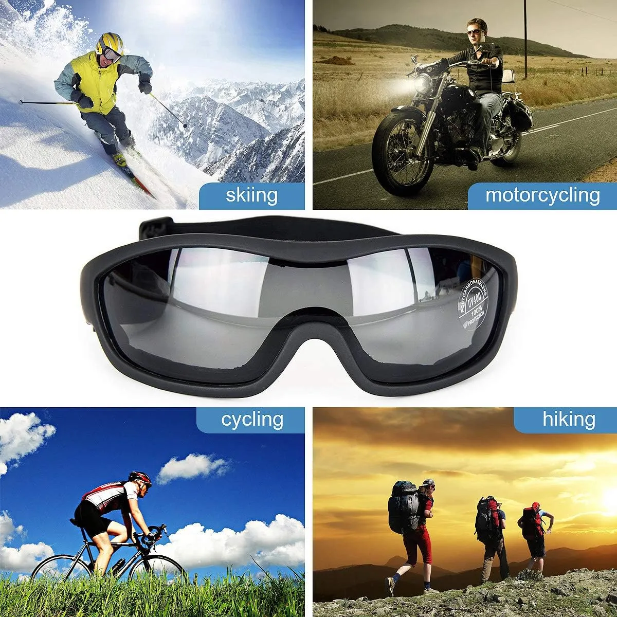 Viriber Unisex Motorcycle Goggles - Transparent, Adjustable, Scratch-Resistant Lens, UV 400 Protection, Anti-Collision