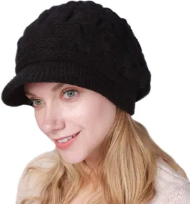 Women Winter Warm Knit Hat Fleece Lined Snow Ski Cap with Visor