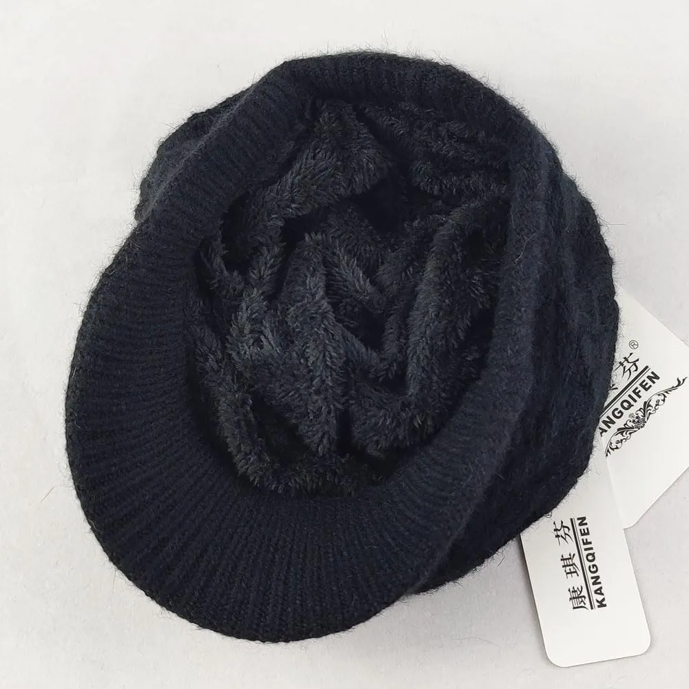Women Winter Warm Knit Hat Fleece Lined Snow Ski Cap with Visor