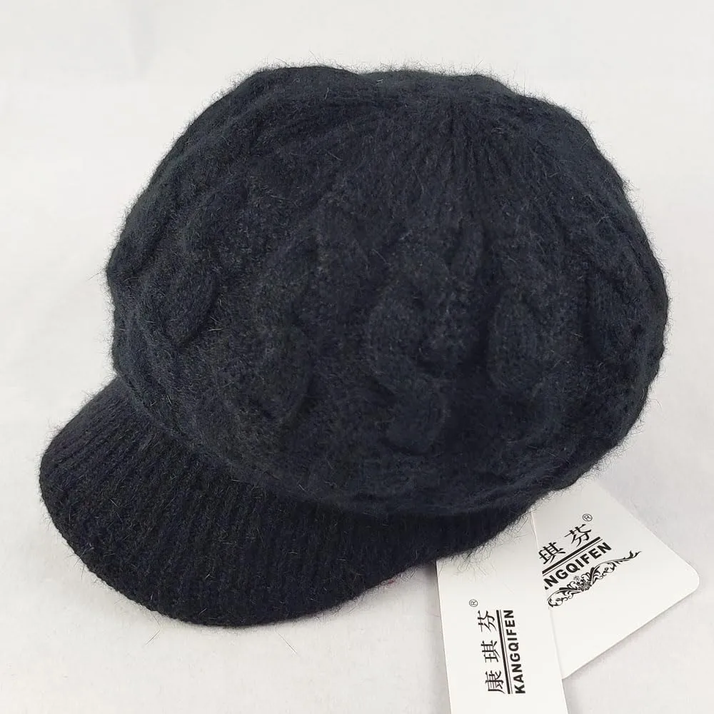 Women Winter Warm Knit Hat Fleece Lined Snow Ski Cap with Visor