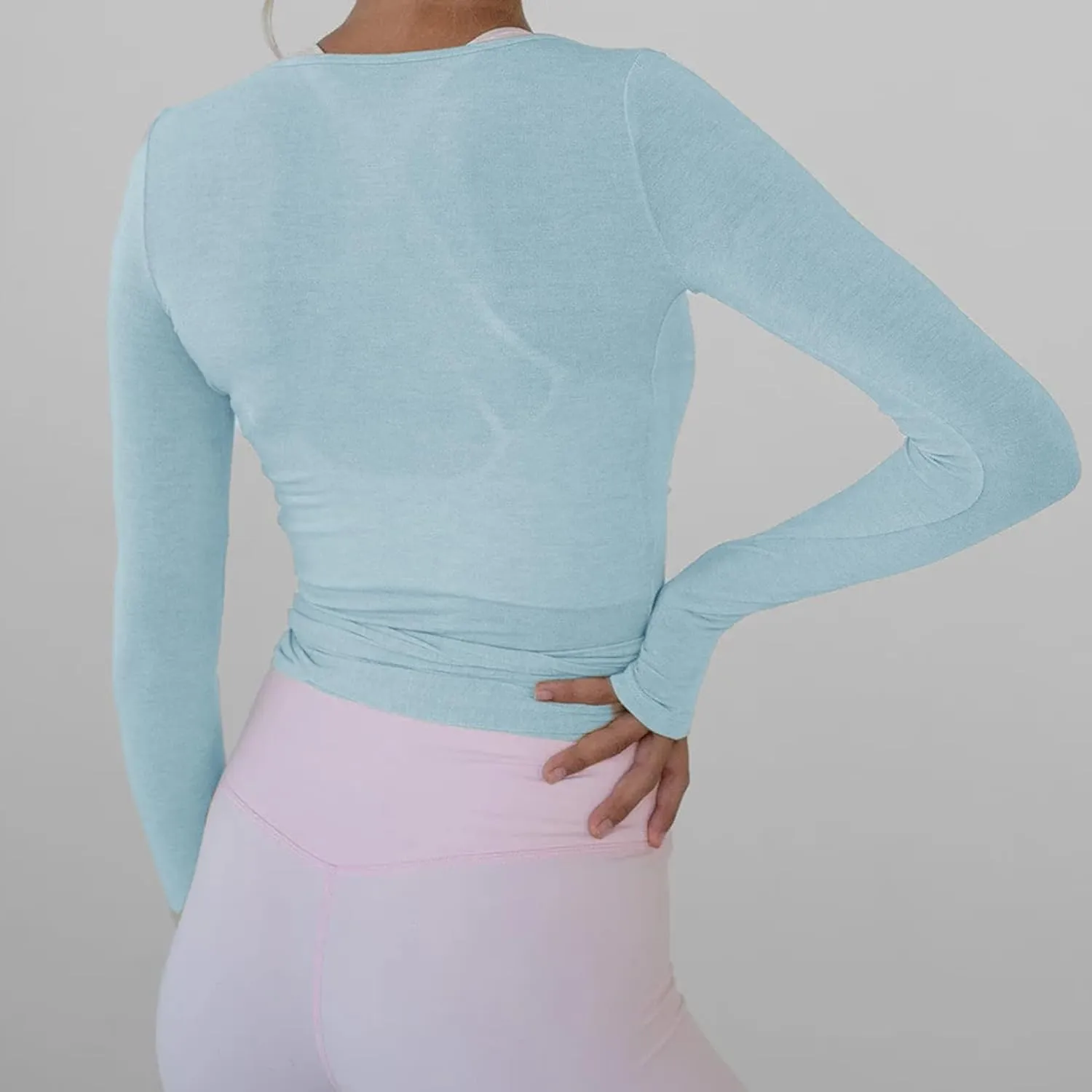 Women Wrap Tie Top Y2k Long Sleeve Ballet Workout Yoga Shirt Coquette Blouses
