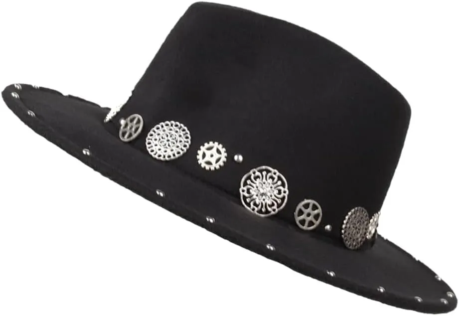 Women's Wide Brim Handmade Punk Fedora Jazz Winter Sun Hat Black2 60-61CM