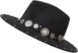 Women's Wide Brim Handmade Punk Fedora Jazz Winter Sun Hat Black2 60-61CM