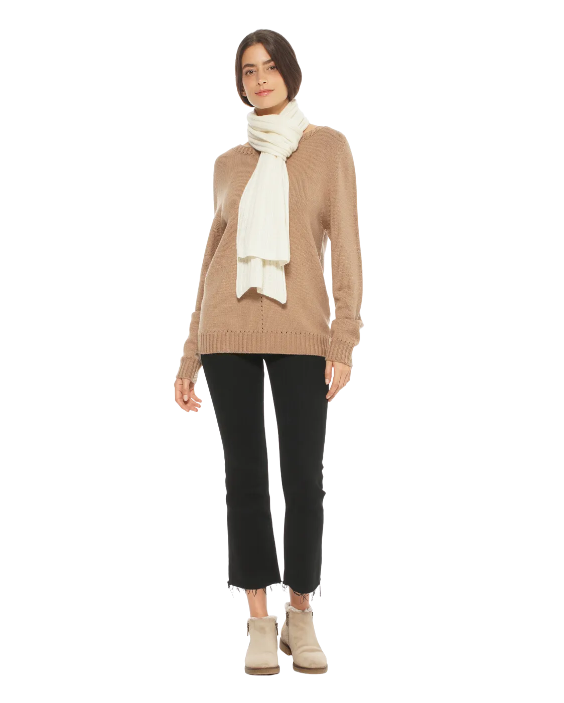 Womens's Pure Cashmere Ribbed Scarf Milk White
