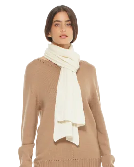 Womens's Pure Cashmere Ribbed Scarf Milk White