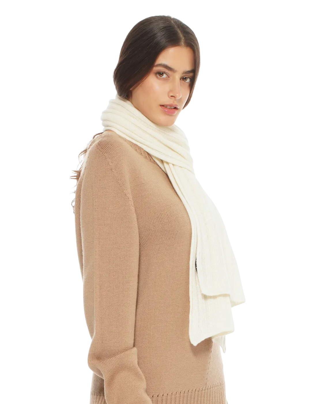 Womens's Pure Cashmere Ribbed Scarf Milk White