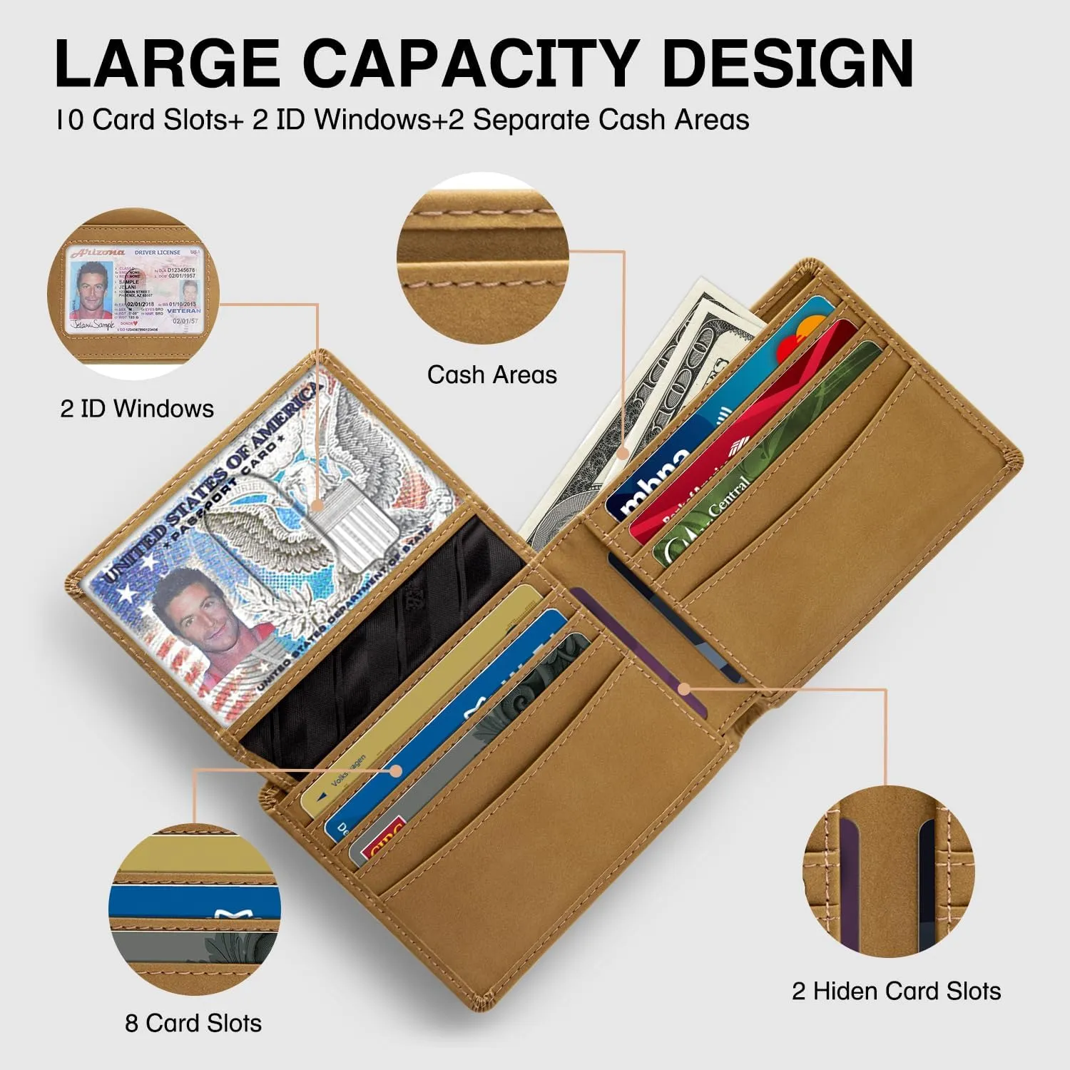 Zitahli Men's Slim RFID Blocking Leather Wallet,12 Card Slots Bifold Wallet,Ultra-Thin 0.39" Front Pocket Design 2 ID Window with Gift Box