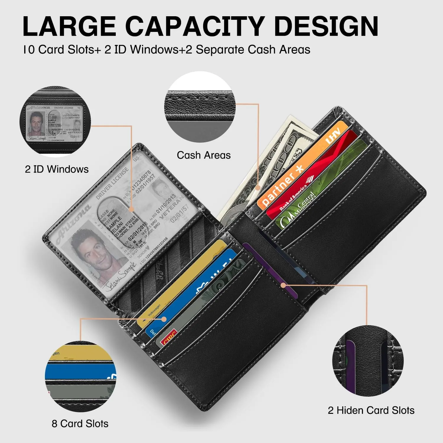 Zitahli Men's Slim RFID Blocking Leather Wallet,12 Card Slots Bifold Wallet,Ultra-Thin 0.39" Front Pocket Design 2 ID Window with Gift Box