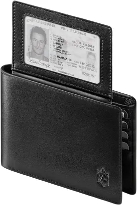 Zitahli Men's Slim RFID Blocking Leather Wallet,12 Card Slots Bifold Wallet,Ultra-Thin 0.39" Front Pocket Design 2 ID Window with Gift Box