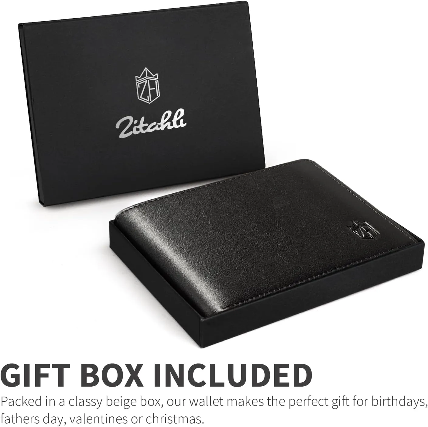 Zitahli Men's Slim RFID Blocking Leather Wallet,12 Card Slots Bifold Wallet,Ultra-Thin 0.39" Front Pocket Design 2 ID Window with Gift Box