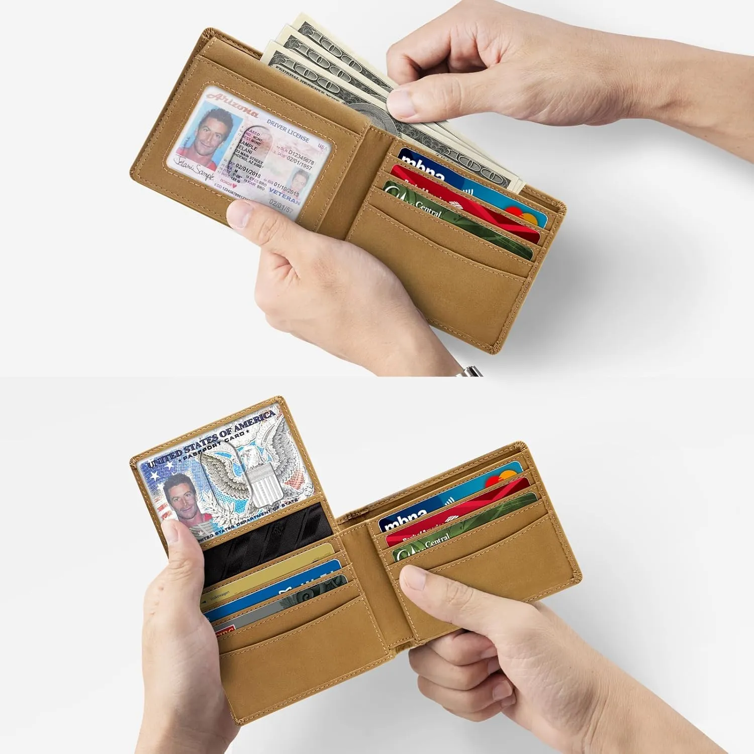 Zitahli Men's Slim RFID Blocking Leather Wallet,12 Card Slots Bifold Wallet,Ultra-Thin 0.39" Front Pocket Design 2 ID Window with Gift Box