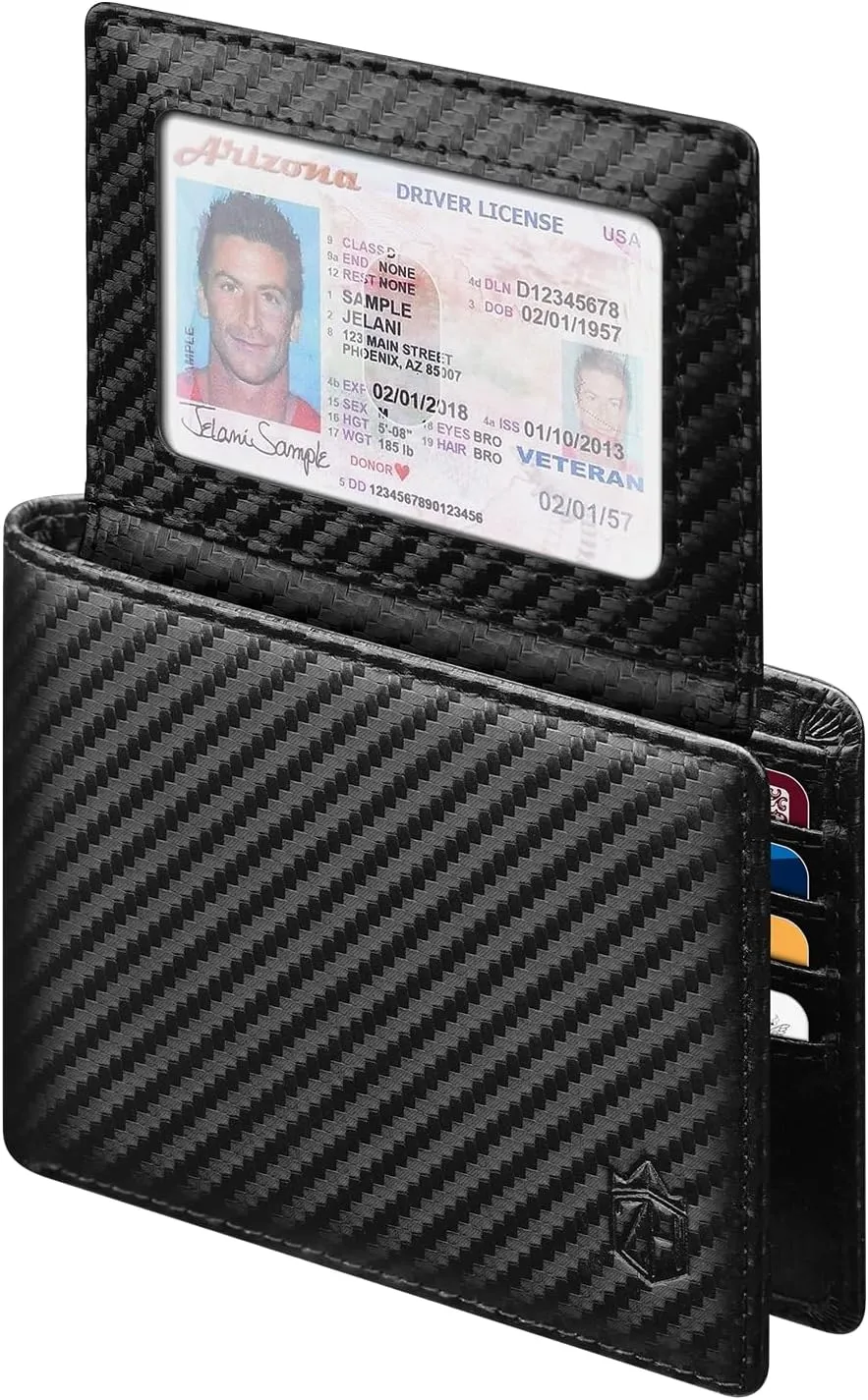 Zitahli Men's Slim RFID Blocking Leather Wallet,12 Card Slots Bifold Wallet,Ultra-Thin 0.39" Front Pocket Design 2 ID Window with Gift Box