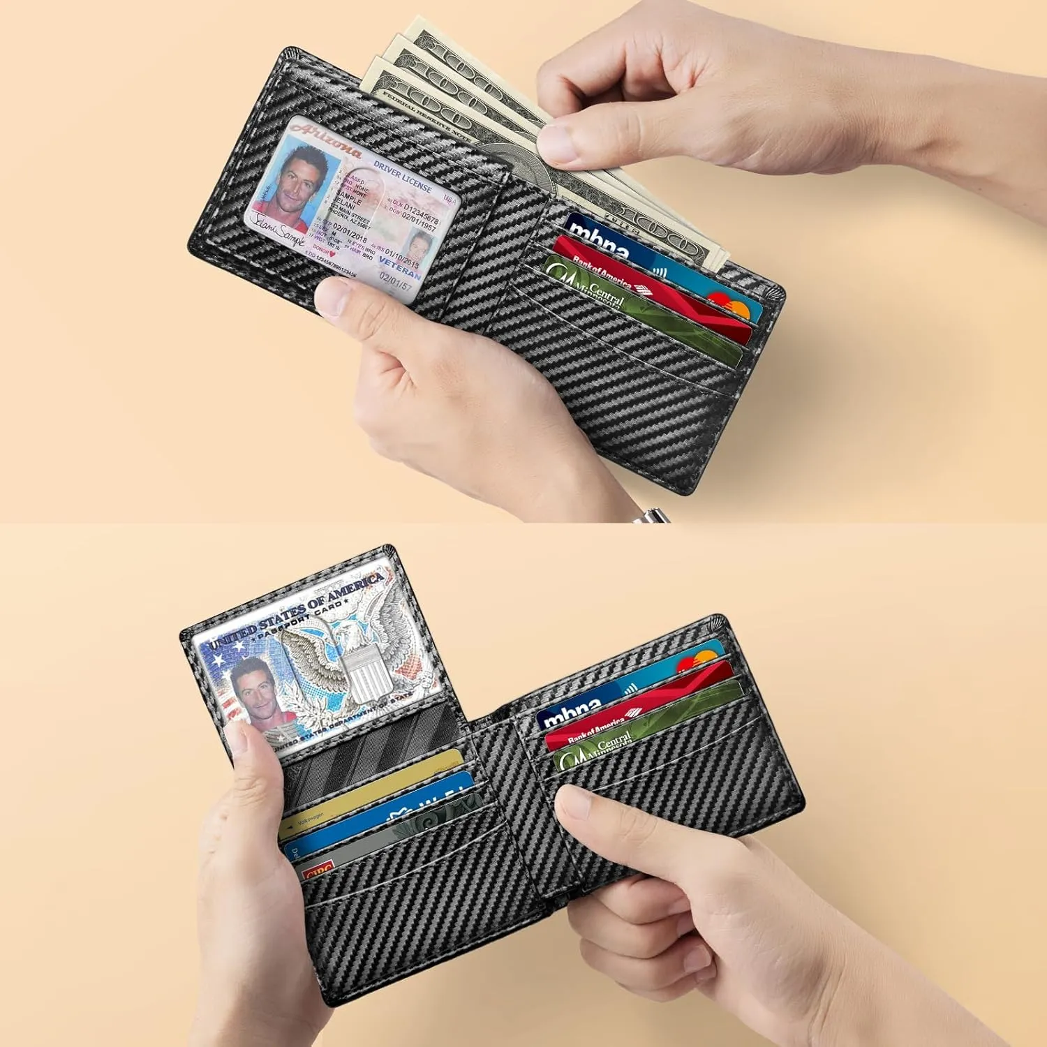 Zitahli Men's Slim RFID Blocking Leather Wallet,12 Card Slots Bifold Wallet,Ultra-Thin 0.39" Front Pocket Design 2 ID Window with Gift Box