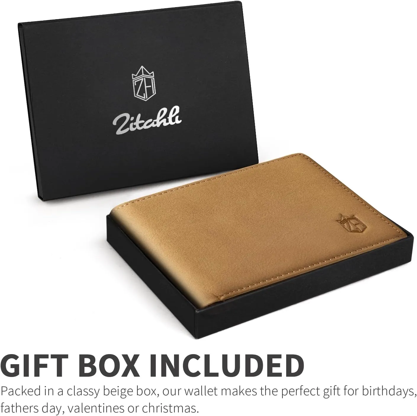 Zitahli Men's Slim RFID Blocking Leather Wallet,12 Card Slots Bifold Wallet,Ultra-Thin 0.39" Front Pocket Design 2 ID Window with Gift Box