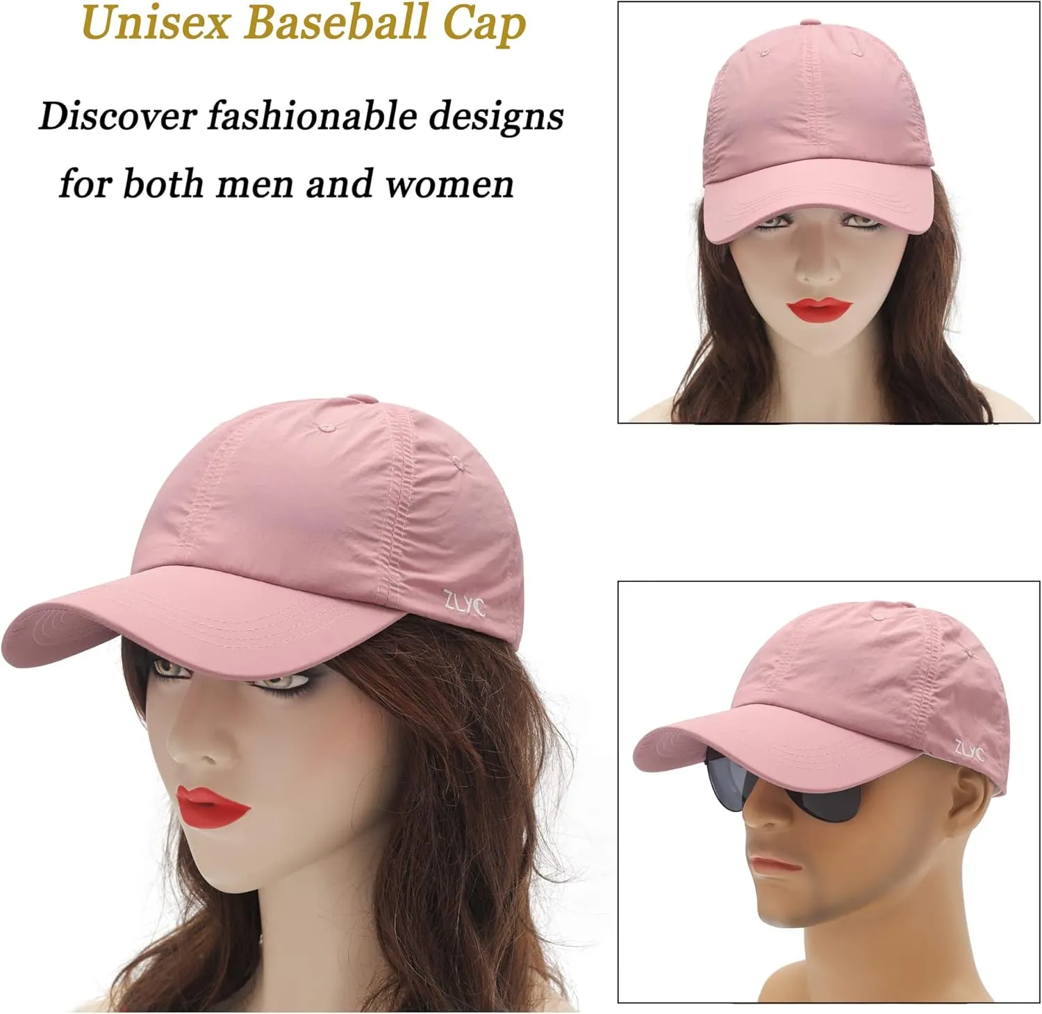 ZLYC Quick Dry Baseball Cap for Women Men Unstructured Sports Golf Tennis Hat