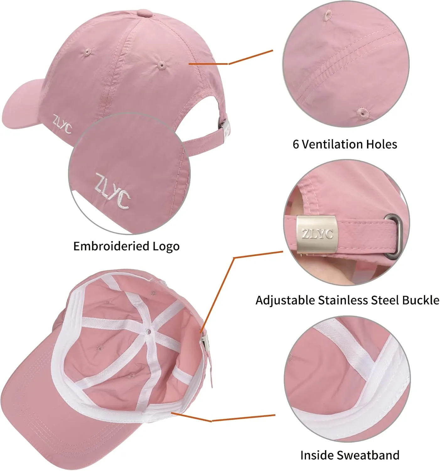 ZLYC Quick Dry Baseball Cap for Women Men Unstructured Sports Golf Tennis Hat
